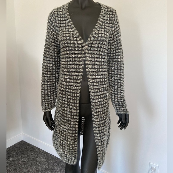 🐑 Sandwich_ long textured knit one button cardigan - Picture 1 of 7